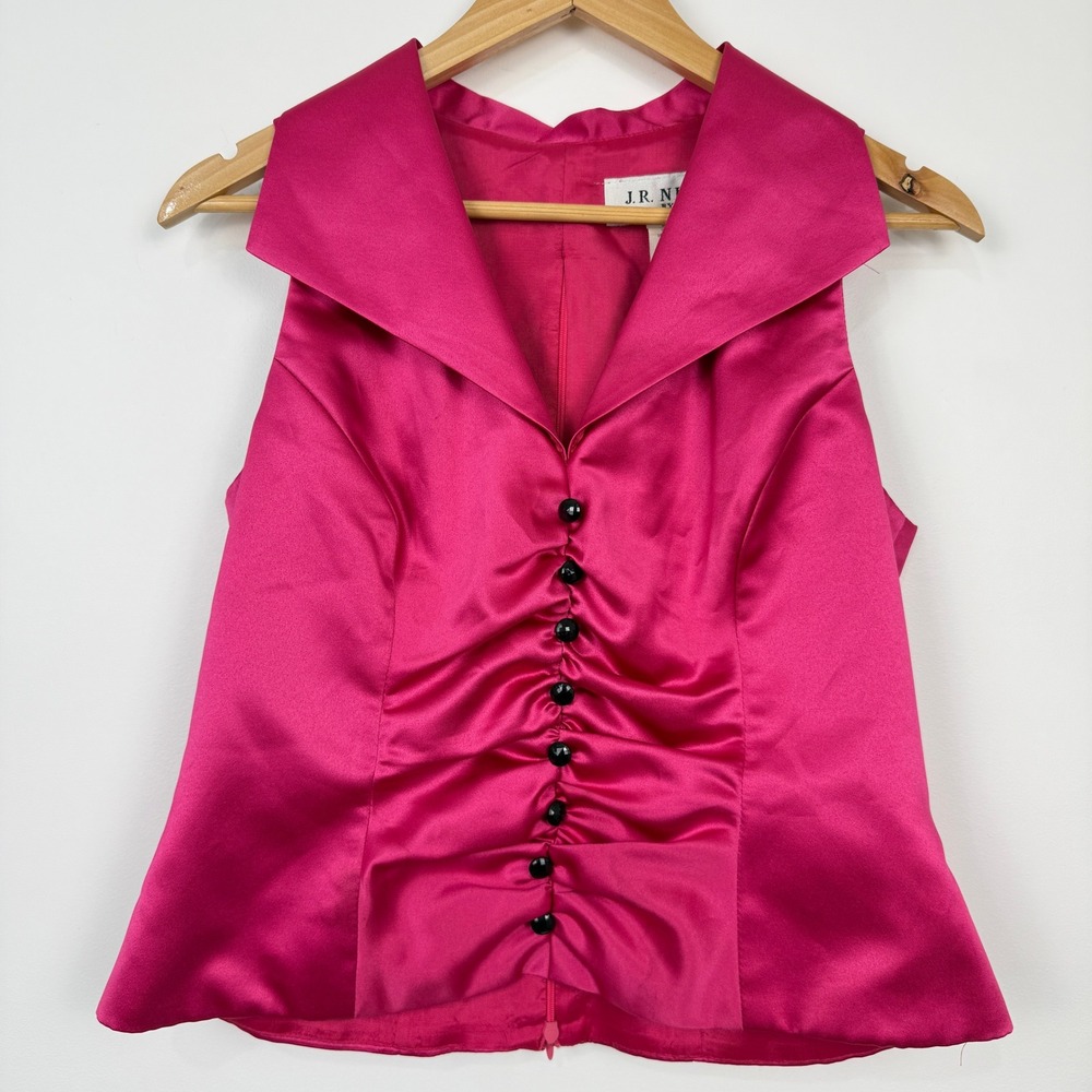 Vintage J.R. Nites Satin Vest Sleeveless Top Women 12 Hot Pink Coquette Evening